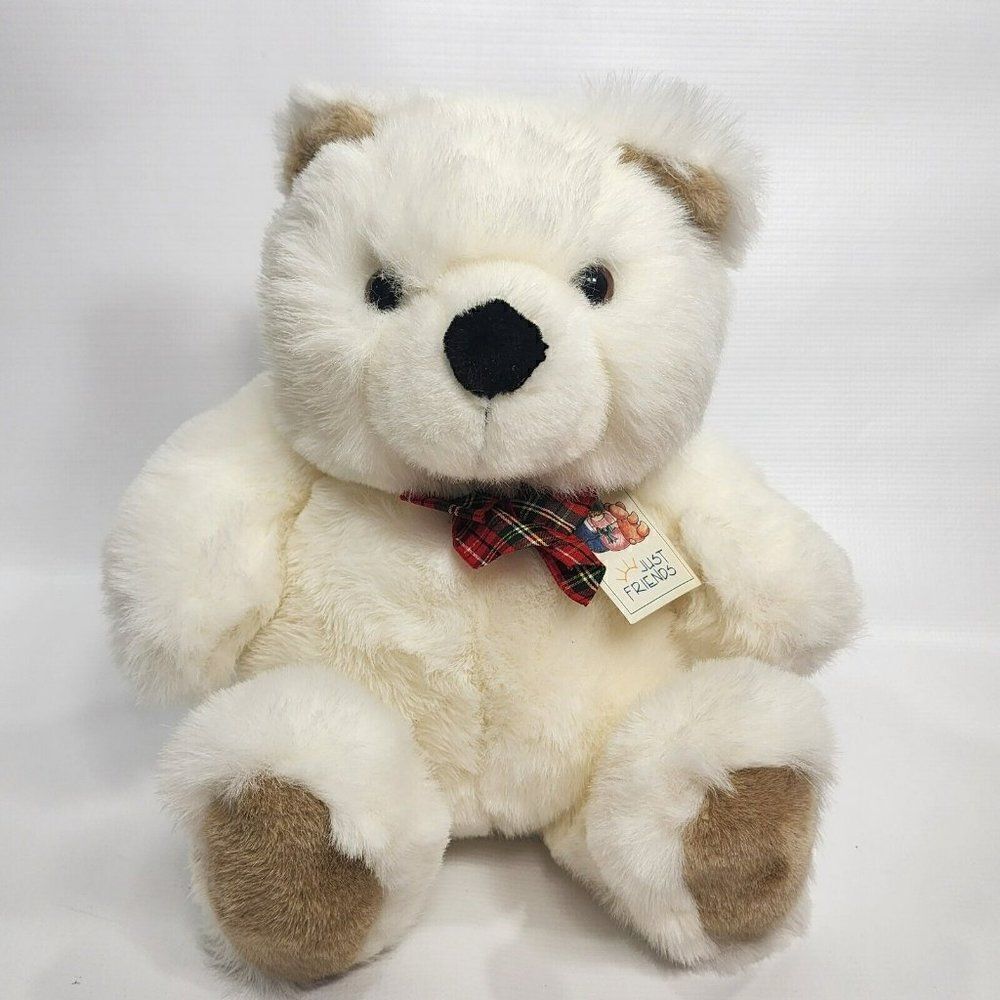 Vintage Just Friends 12" White Teddy Bear Stuffed Animal Plush Toy